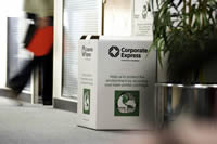 A Corporate Express recycling box in an office