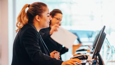 working at reception