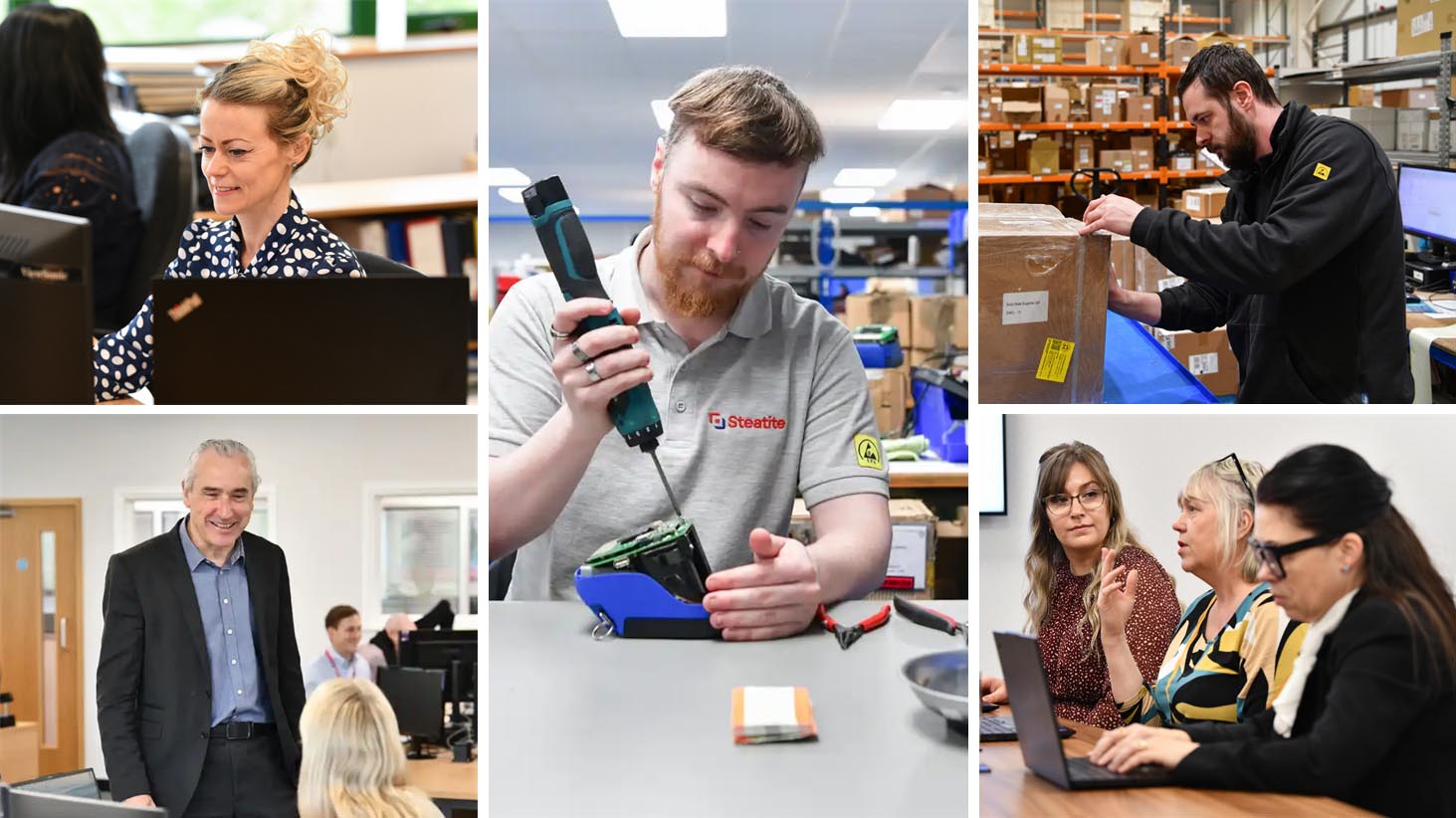 a montage of people working